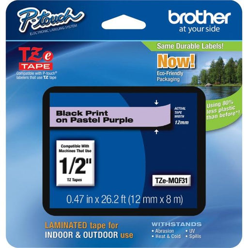 Brother Genuine TZEMQF31 Black Print on Pastel Purple Tape for P-touch Label Makers, 12 mm wide x 4 m long - toners.ca