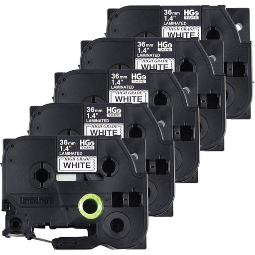 Brother HGE2615 Pack Black on White HGe 36mm Tape with Standard Adhesive, 8 m   5-pack - toners.ca