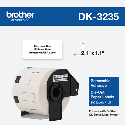 Brother Genuine DK3235 Black/White Removable Adhesive Food Safety Labels (800 labels)   2.1  x 1.1  (54mm x 29 mm) - toners.ca