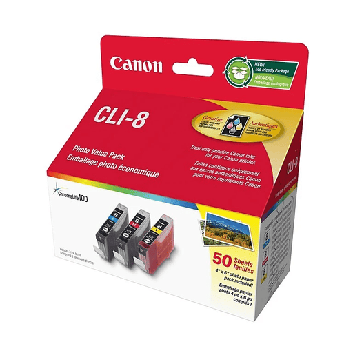 CLI-8 Colour Combo w/ 4x6 50 Sheet Pack SKU 0621B014 - toners.ca