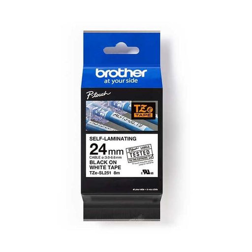 Brother Genuine TZeSL251 Black on White Self-Laminating Tape for P-touch Label Makers, 24 wide x 8 m long - toners.ca
