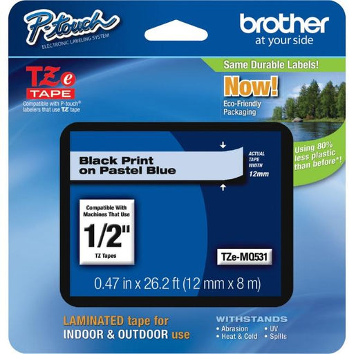 Brother Genuine TZeMQ531 Black Print on Pastel Blue Tape for P-touch Label Makers, 12 mm wide x 4 m long - toners.ca