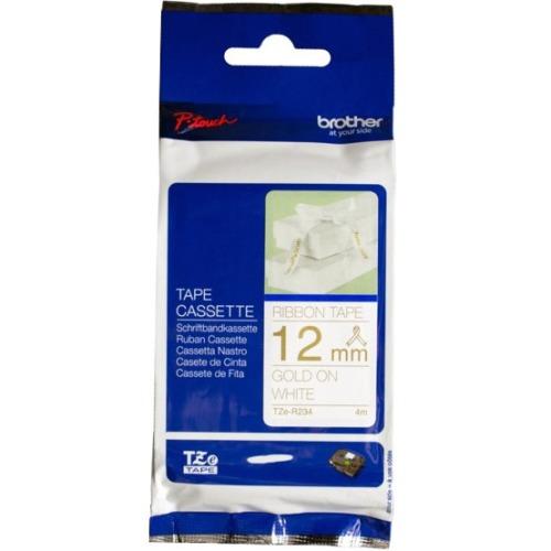 Brother Genuine TZER234 Decorative Gold on White Satin Ribbon for P-touch Label Makers, 12 mm wide x 4 m long - toners.ca