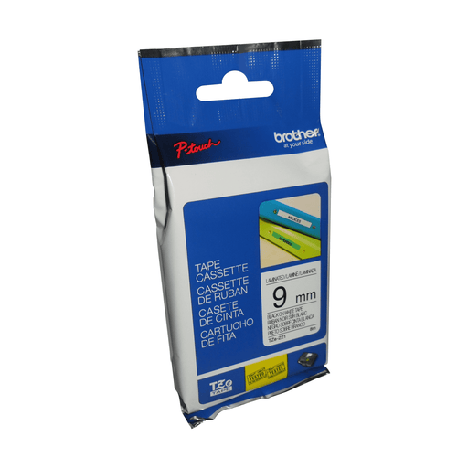 Brother Genuine TZe221 Black on White Laminated Tape for P-touch Label Makers, 9 mm wide x 8 m long - toners.ca