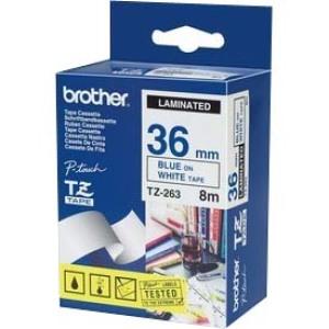 Brother Genuine TZe263 Blue on White Laminated Tape for P-touch Label Makers, 36 mm wide x 8 m long - toners.ca
