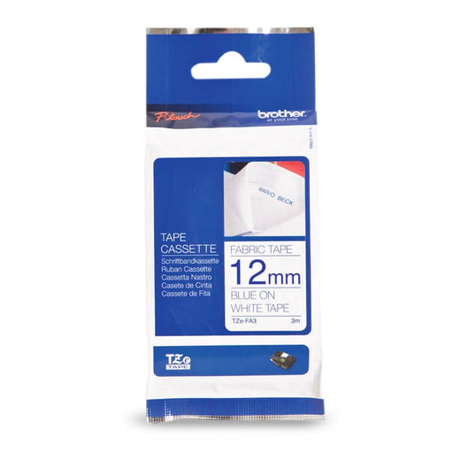 Brother Genuine TZeFA3 Navy on White Fabric Iron-on 12 mm Tape for P-touch Label Makers - toners.ca