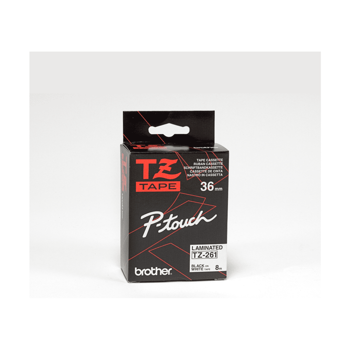 Brother Genuine TZe261 Black on White Laminated Tape for P-touch Label Makers, 36 mm wide x 8 m long - toners.ca